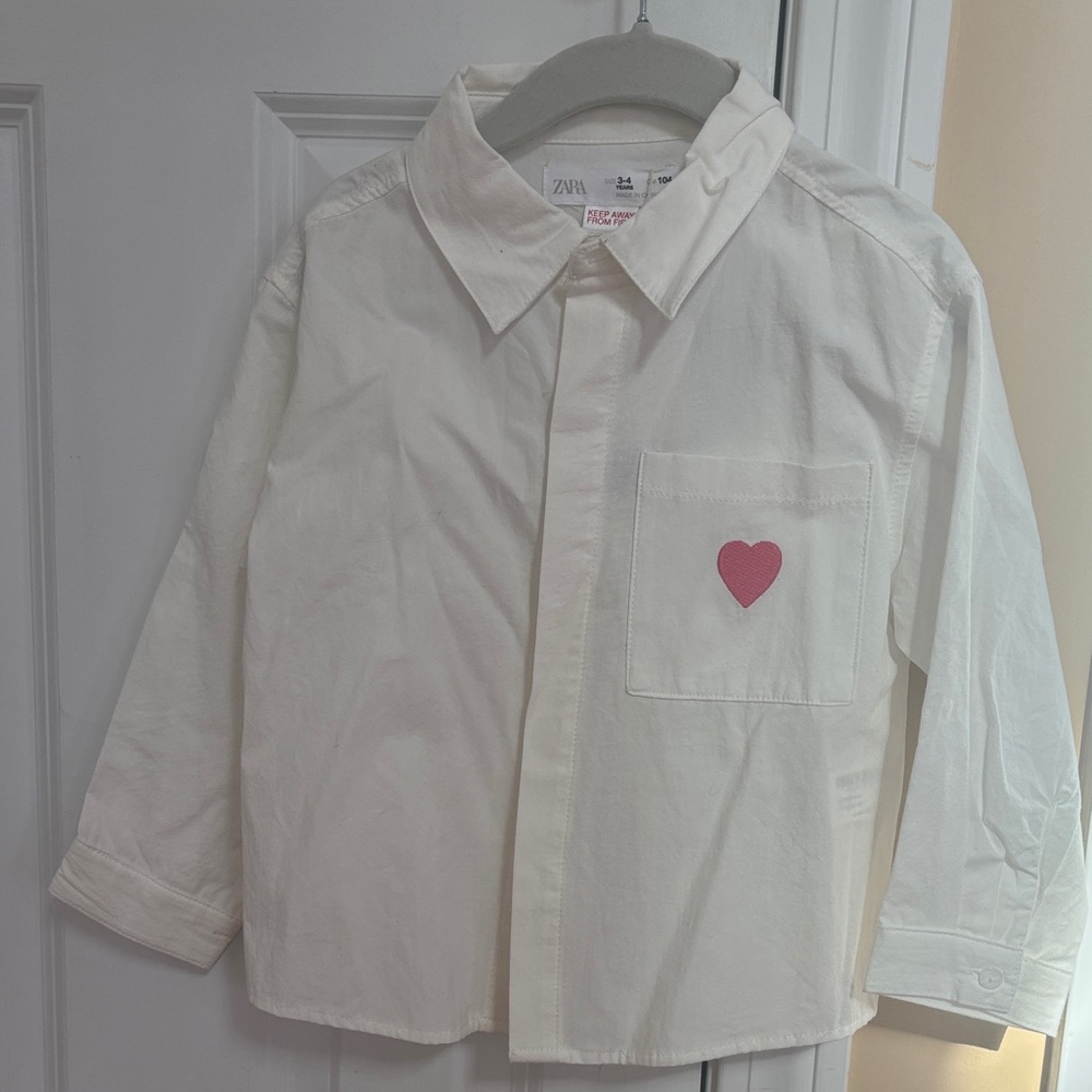 Zara cotton Buttondown white heart shirt 3-4